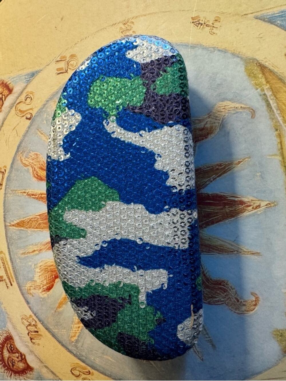 Sequined Camo Eyeglass Case in Blue, Green & Silver
